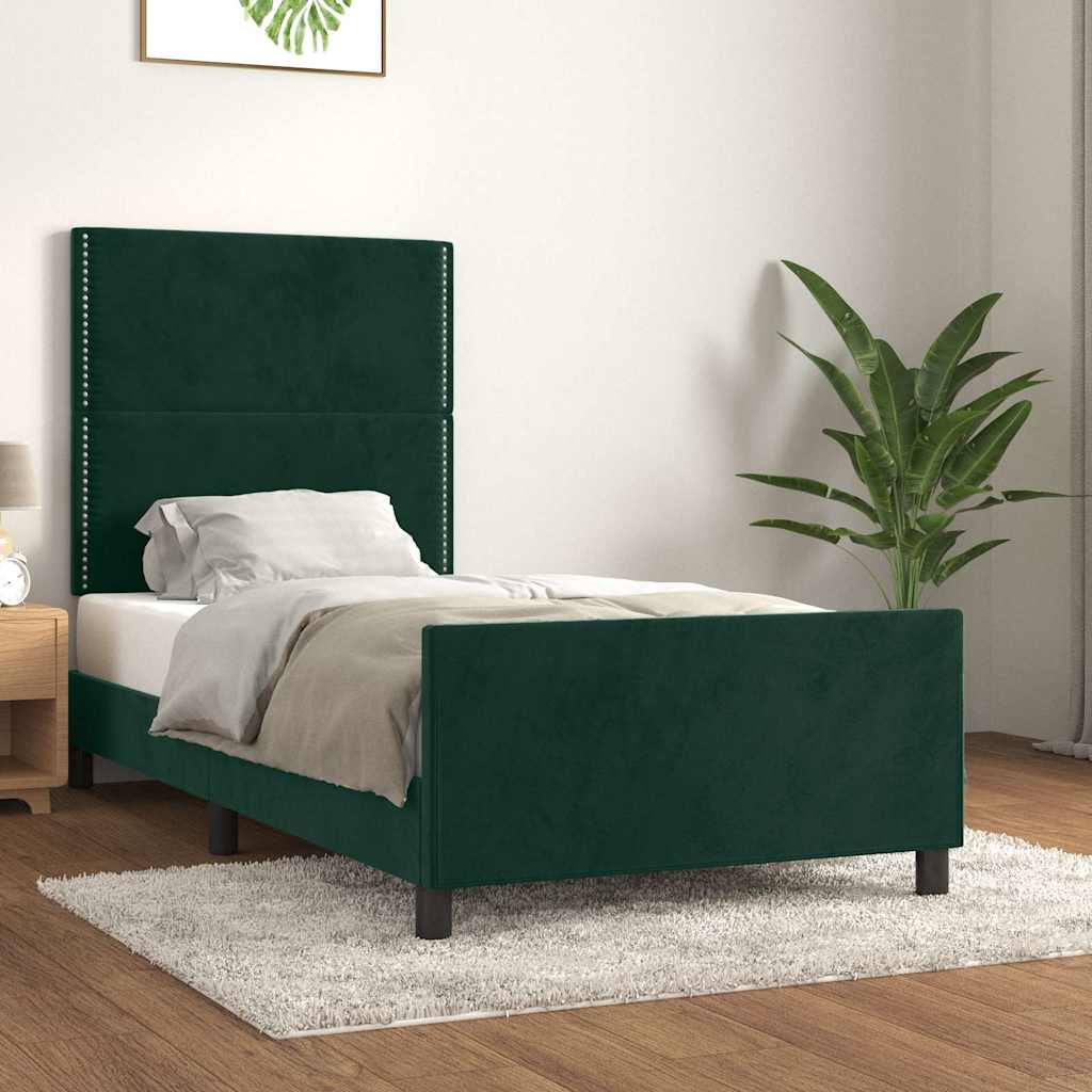 sötétzöld bársony ágykeret matrac nélkül 90x200 cm