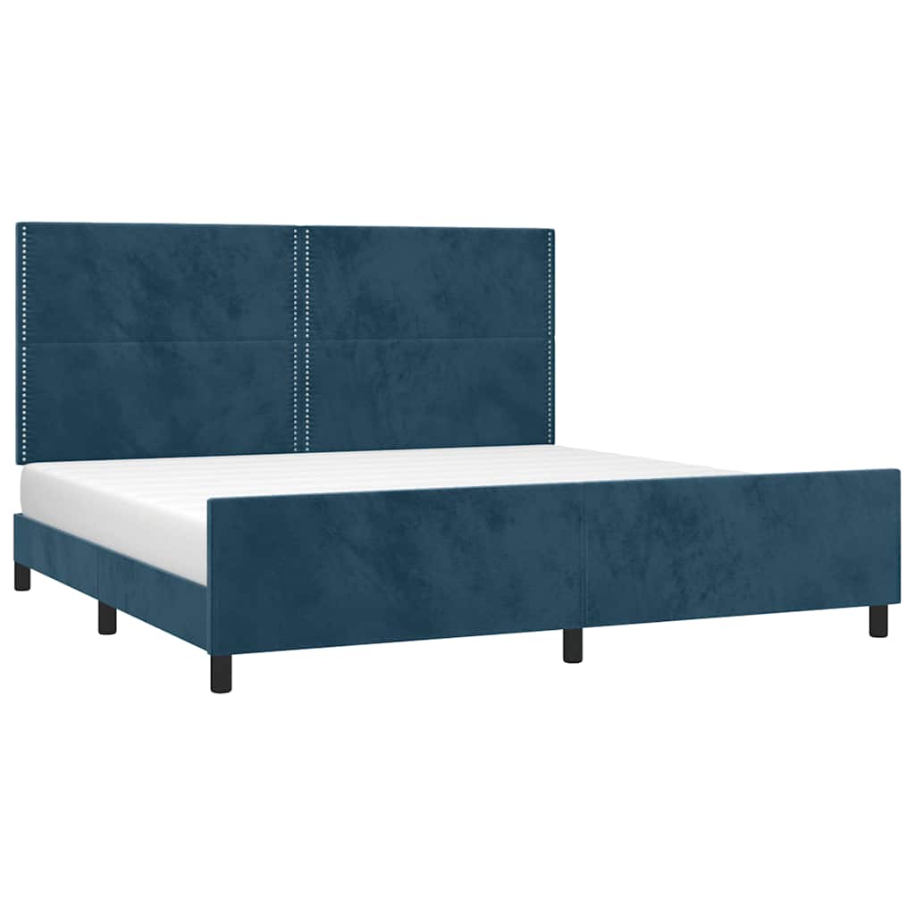 sötétkék bársony ágykeret matrac nélkül 200x200 cm