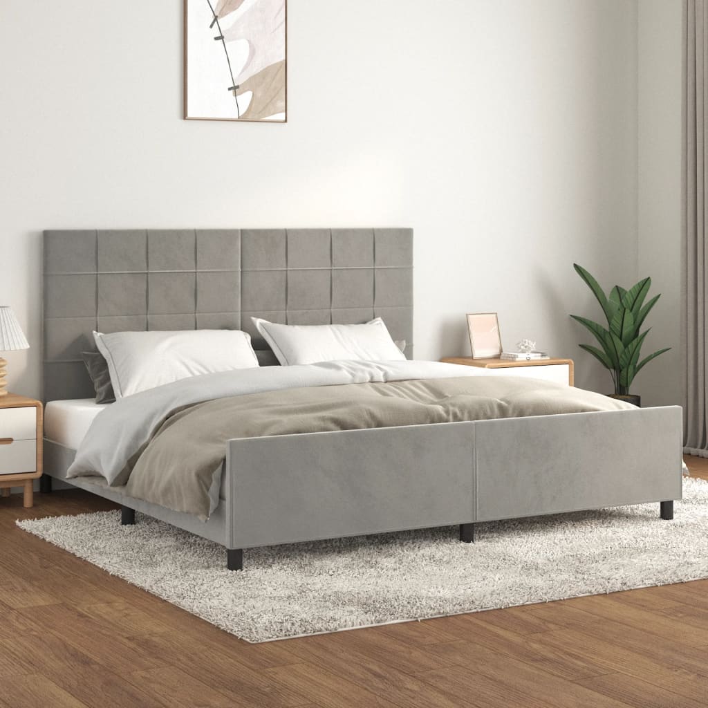 világosszürke bársony ágykeret matrac nélkül 200 x 200 cm