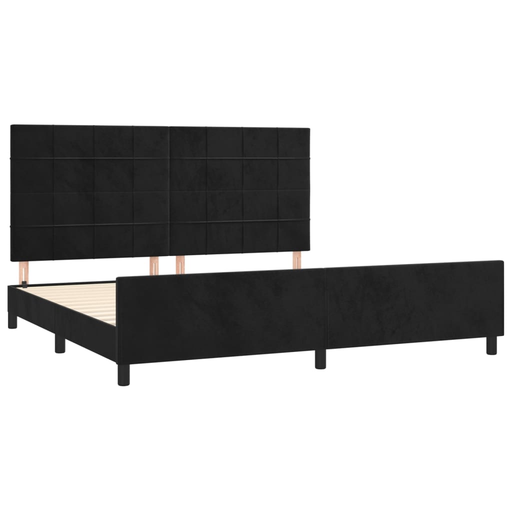 fekete bársony ágykeret matrac nélkül 200 x 200 cm