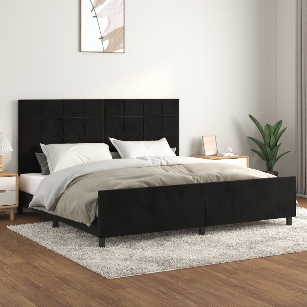 fekete bársony ágykeret matrac nélkül 200 x 200 cm