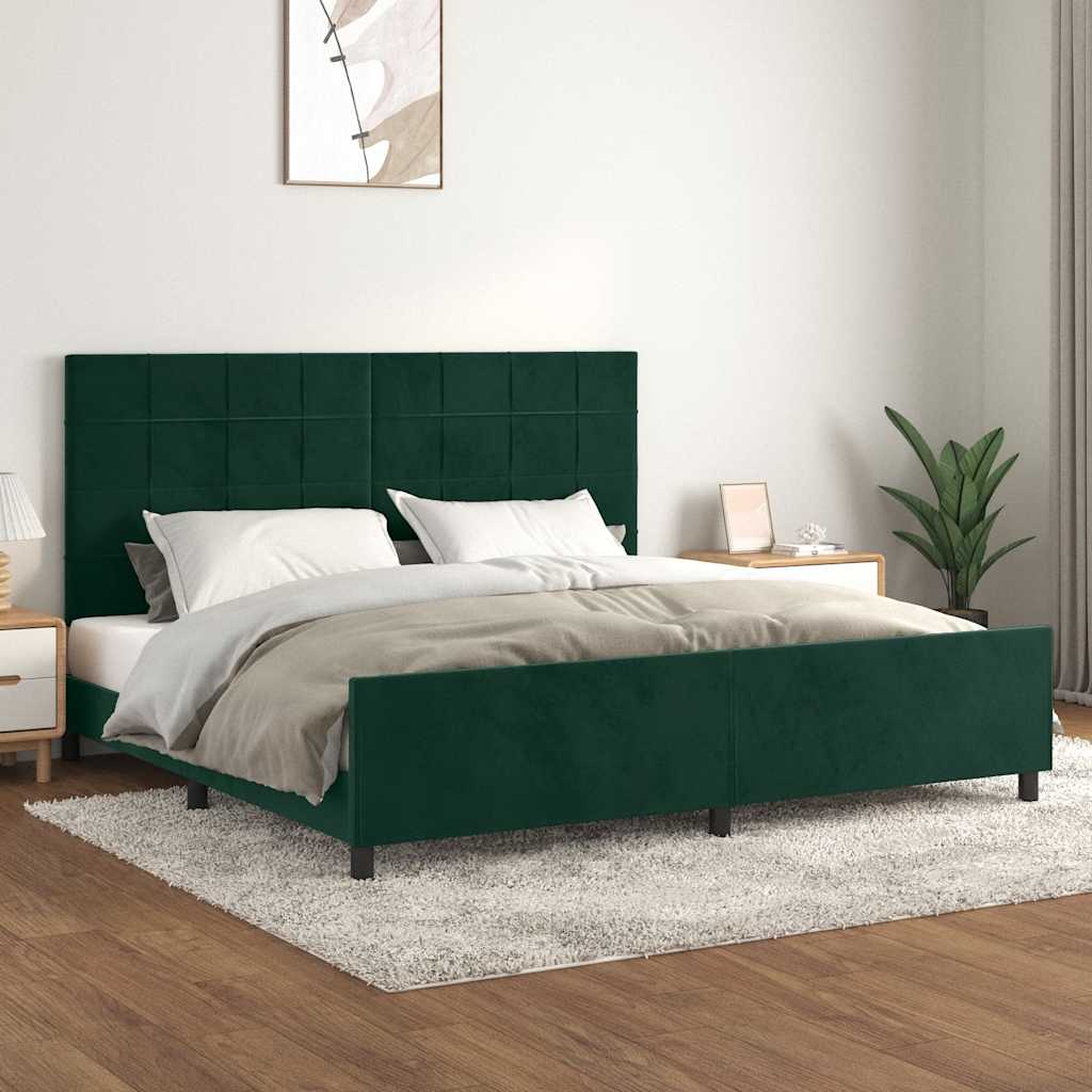 sötétzöld bársony ágykeret matrac nélkül 200x200 cm