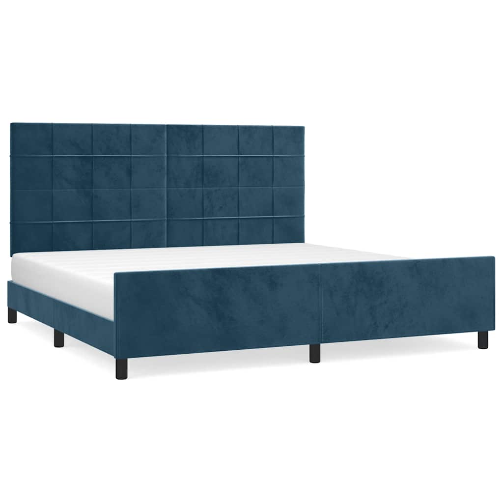 sötétkék bársony ágykeret matrac nélkül 200x200 cm