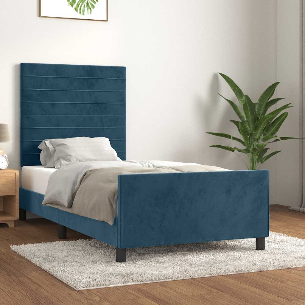 sötétkék bársony ágykeret matrac nélkül 90x190 cm