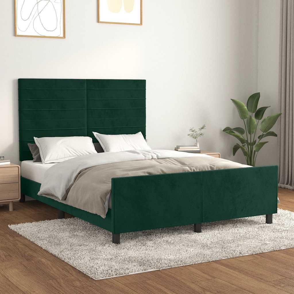 sötétzöld bársony ágykeret matrac nélkül 140 x 190 cm