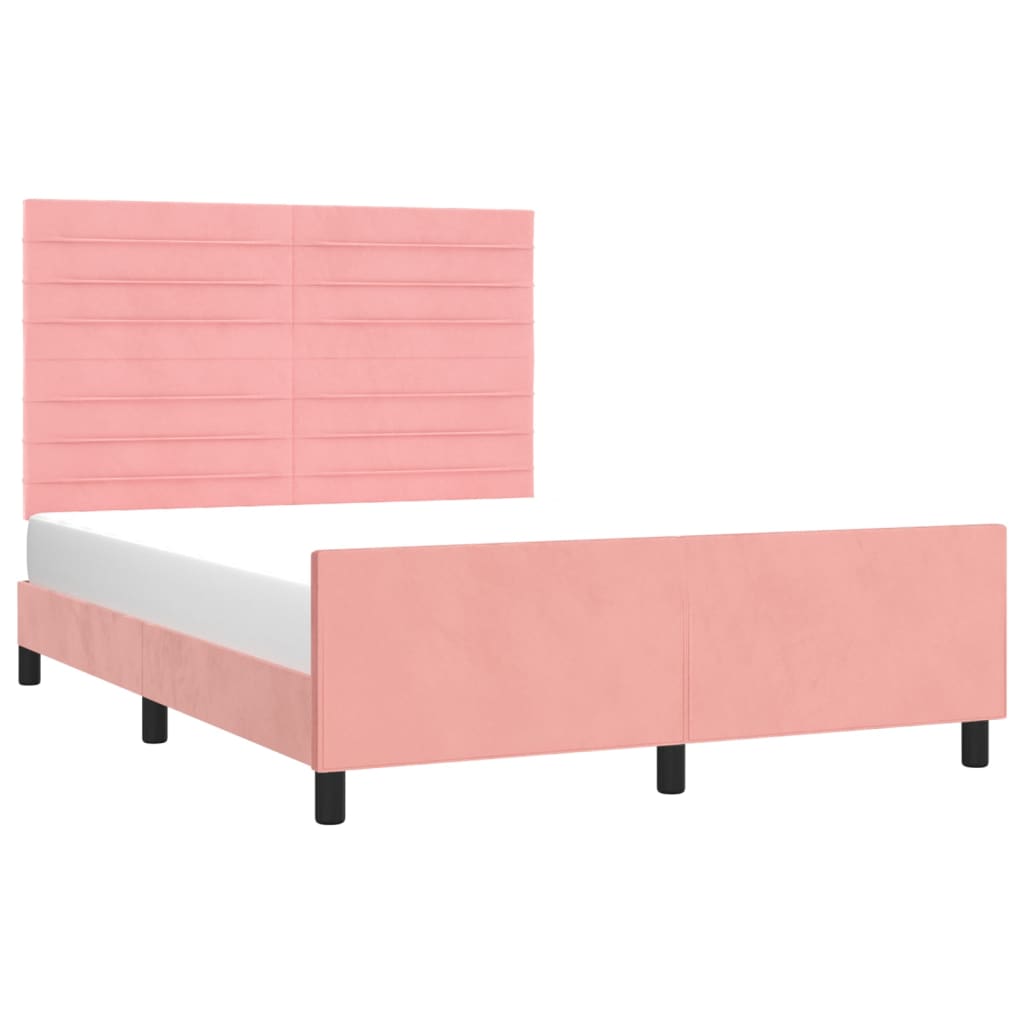 rózsaszín bársony ágykeret fejtámlával 140 x 200 cm