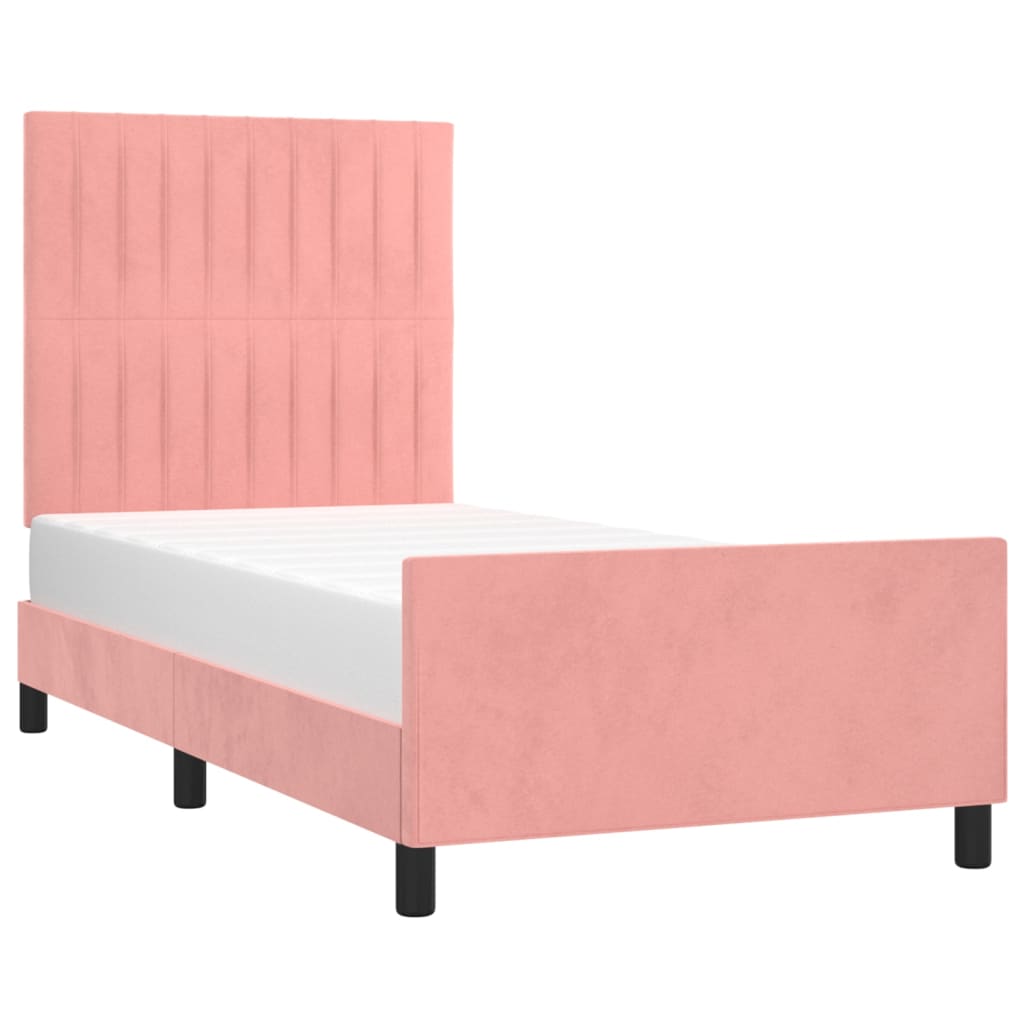 rózsaszín bársony ágykeret fejtámlával 90x190 cm