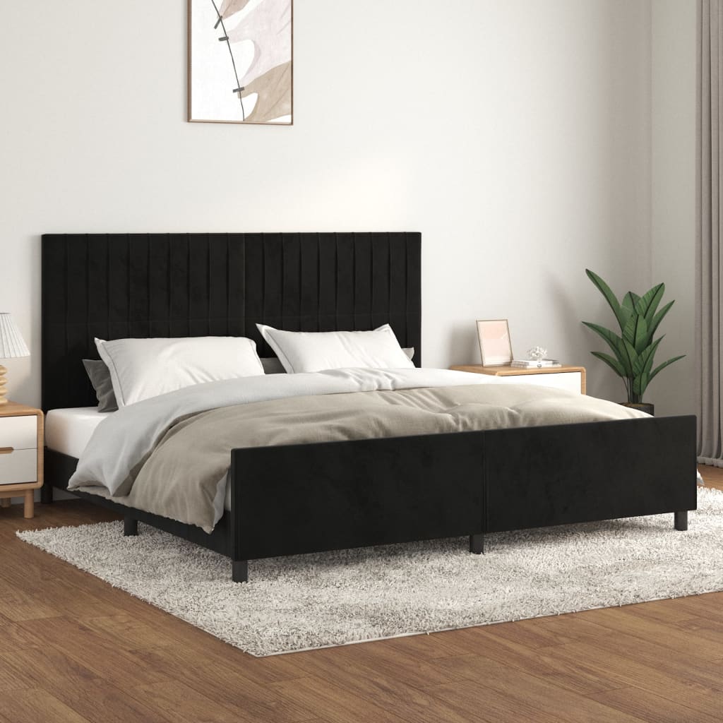 fekete bársony ágykeret matrac nélkül 200 x 200 cm