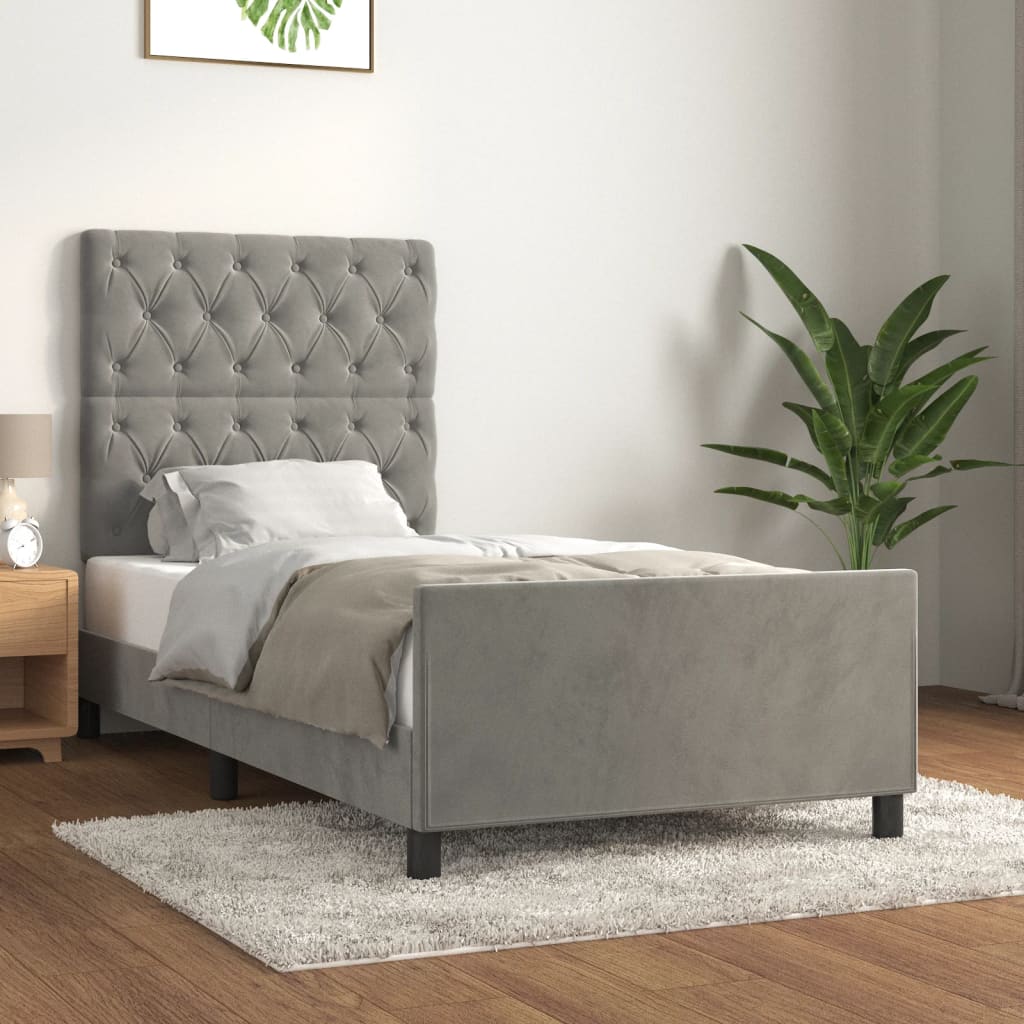 világosszürke bársony ágykeret matrac nélkül 80x200 cm
