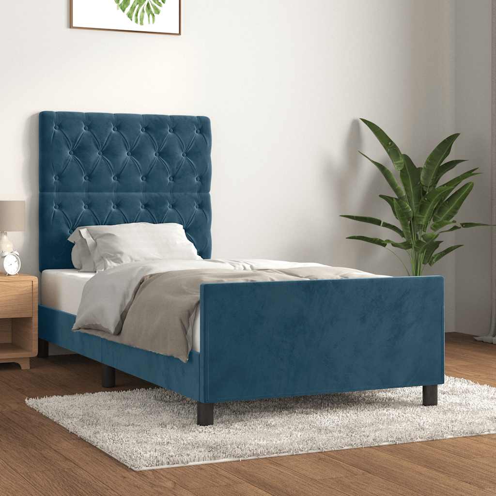 sötétkék bársony ágykeret matrac nélkül 80 x 200 cm