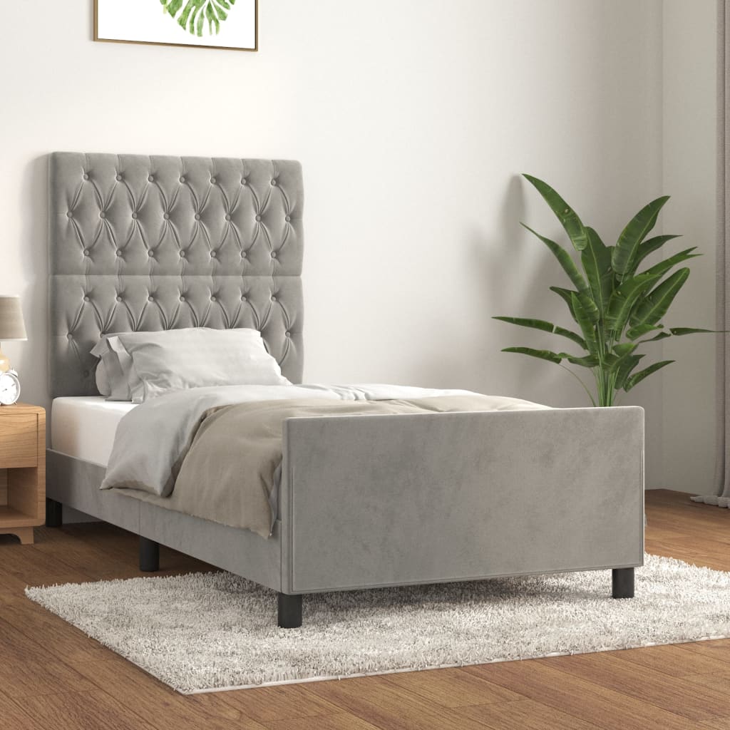 világosszürke bársony ágykeret matrac nélkül 100x200 cm