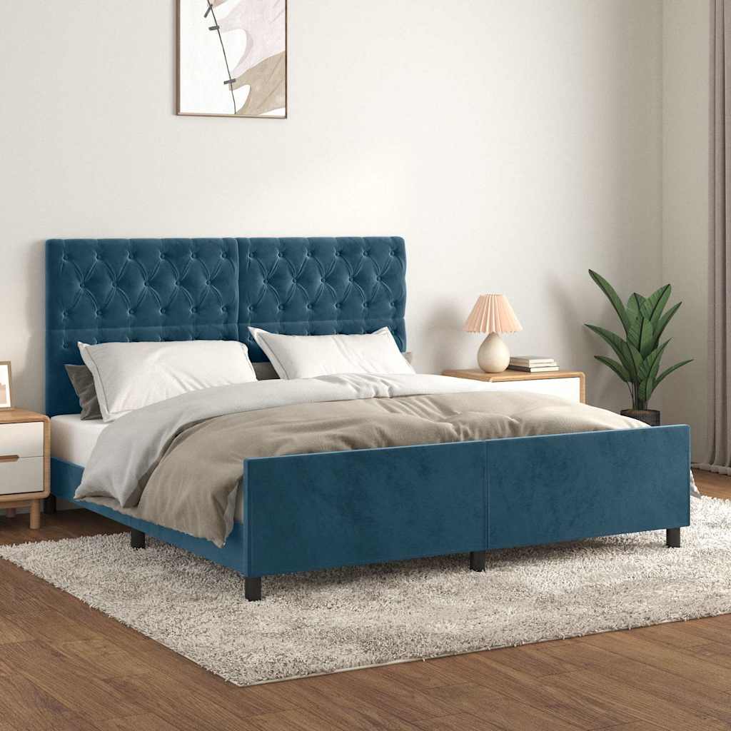 sötétkék bársony ágykeret matrac nélkül 160x200 cm