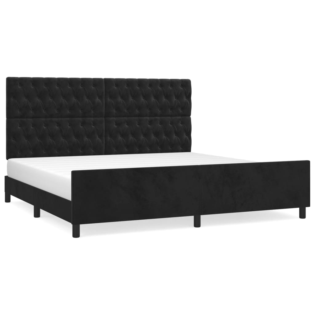 fekete bársony ágykeret matrac nélkül 200 x 200 cm