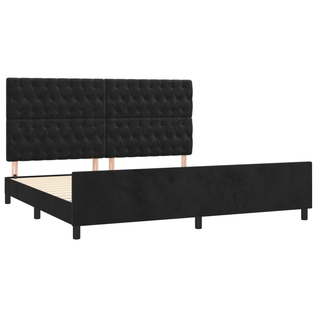 fekete bársony ágykeret matrac nélkül 200 x 200 cm