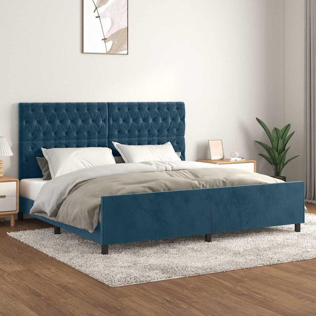 sötétkék bársony ágykeret matrac nélkül 200x200 cm