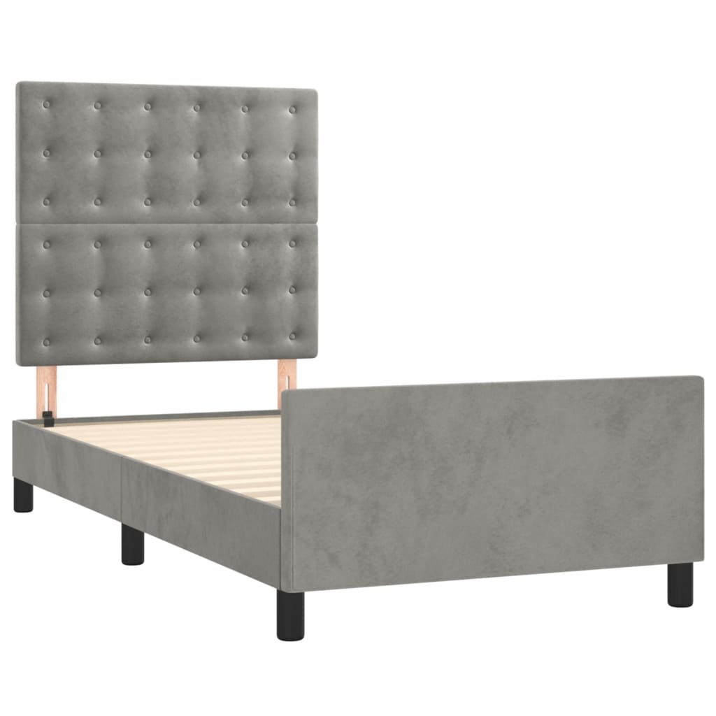 világosszürke bársony ágykeret matrac nélkül 90x200 cm
