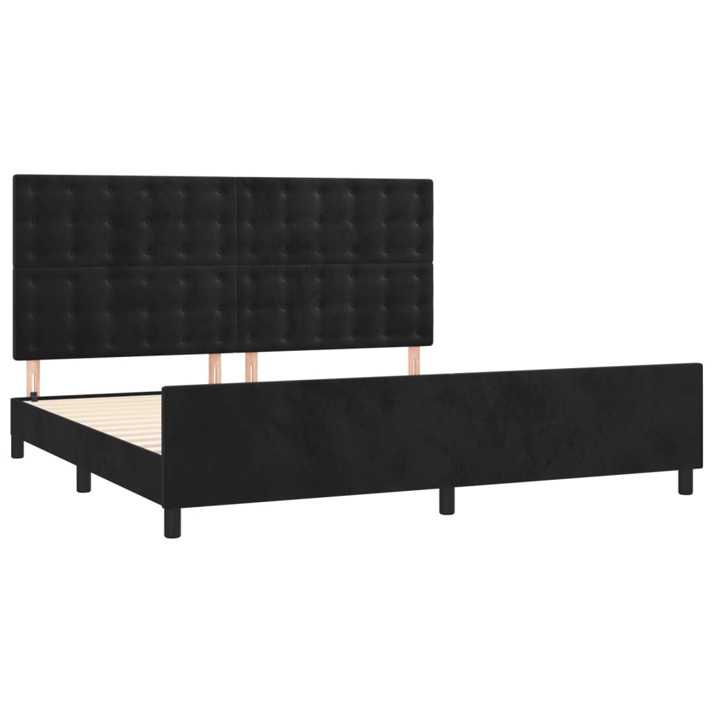 fekete bársony ágykeret matrac nélkül 200 x 200 cm