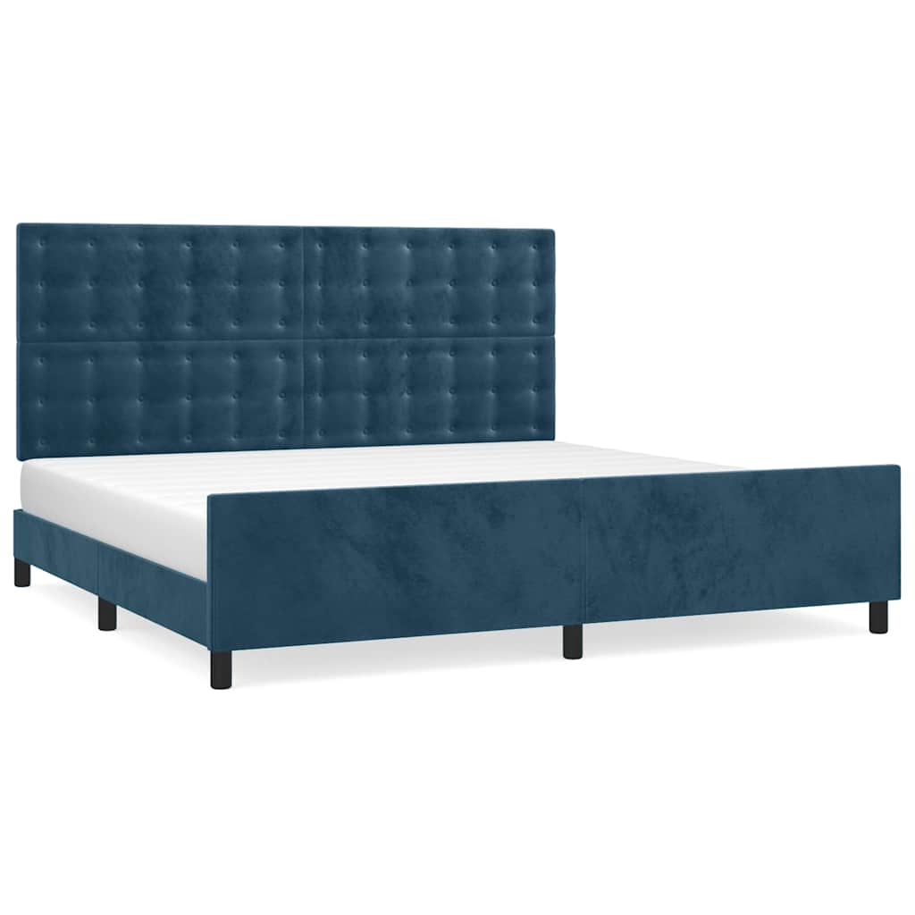 sötétkék bársony ágykeret matrac nélkül 200x200 cm