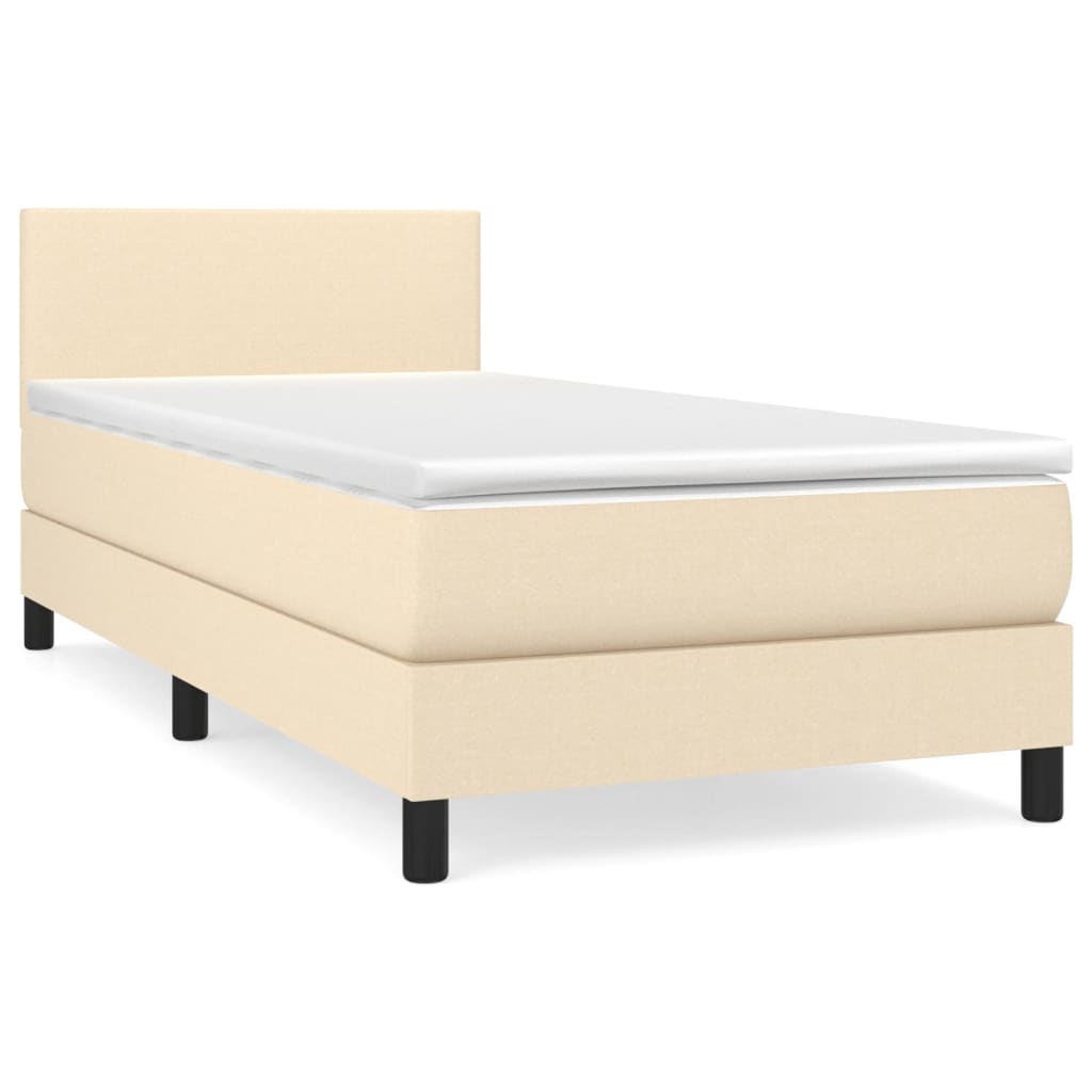 krémszínű szövet rugós ágy matraccal 100 x 200 cm