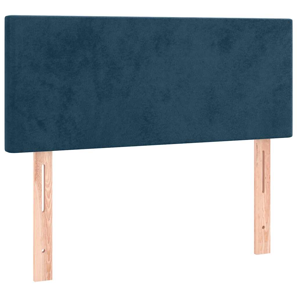 sötétkék bársony rugós ágy matraccal 100 x 200 cm