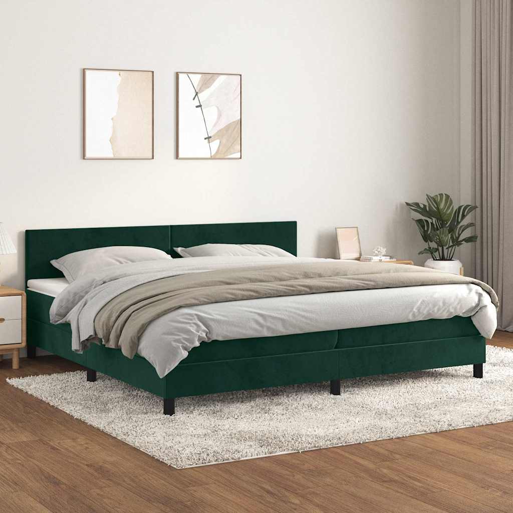 sötétzöld bársony rugós ágy matraccal 200x200 cm