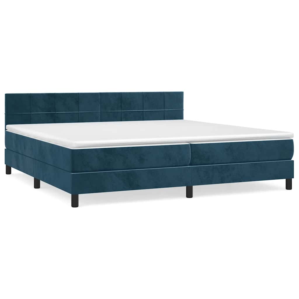 sötétkék bársony rugós ágy matraccal 200x200 cm