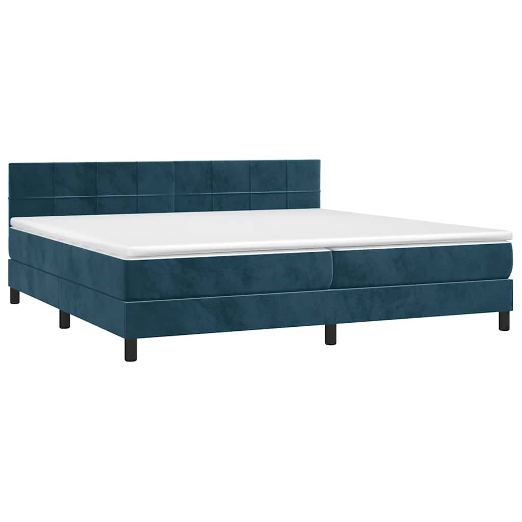 sötétkék bársony rugós ágy matraccal 200x200 cm