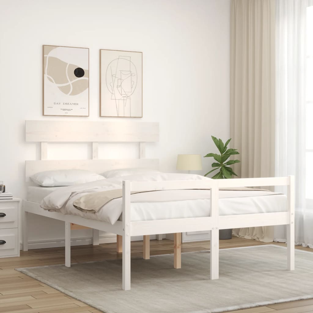 fehér tömör fa ágy időseknek fejtámlával Small Double