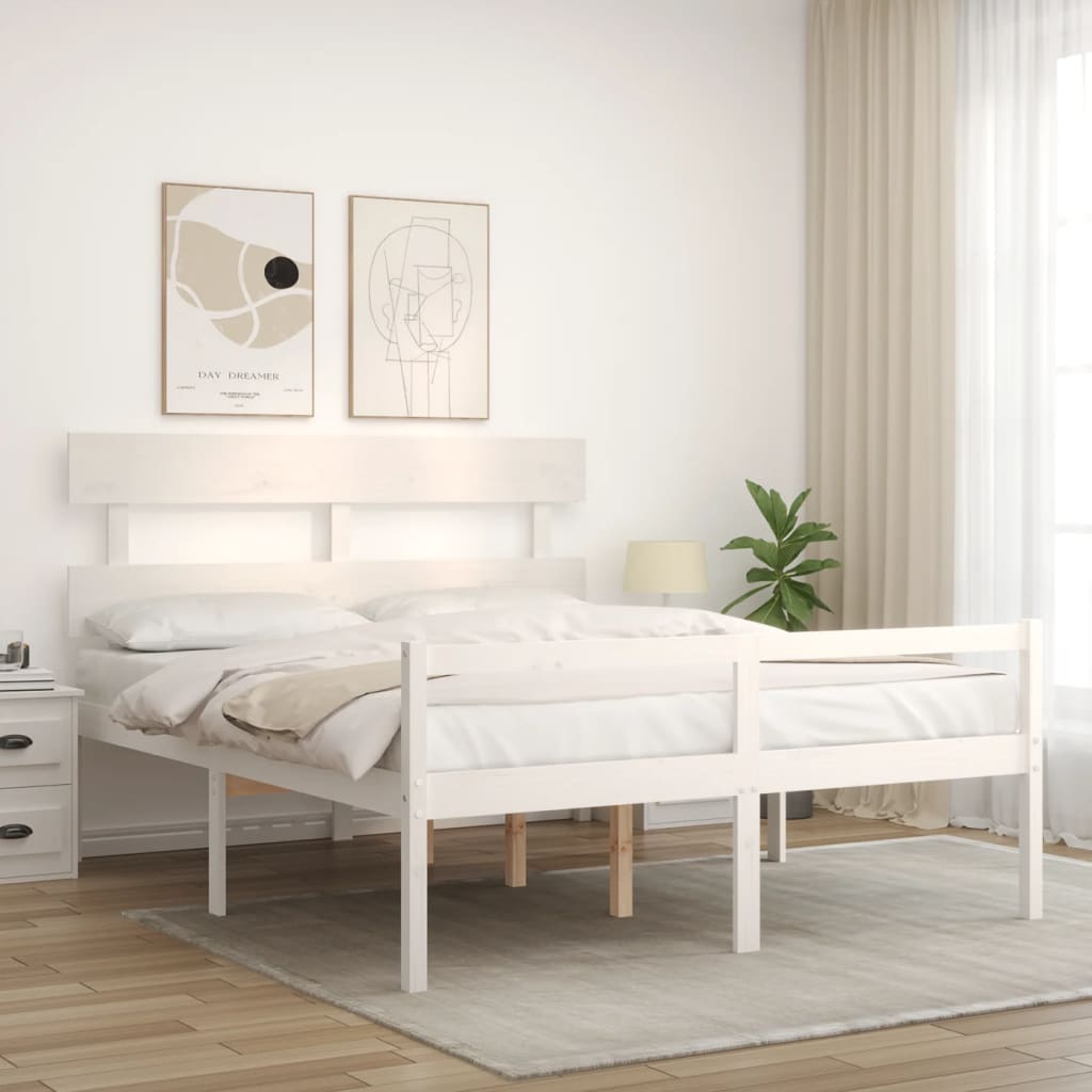 fehér tömör fa ágy időseknek fejtámlával 160x200 cm