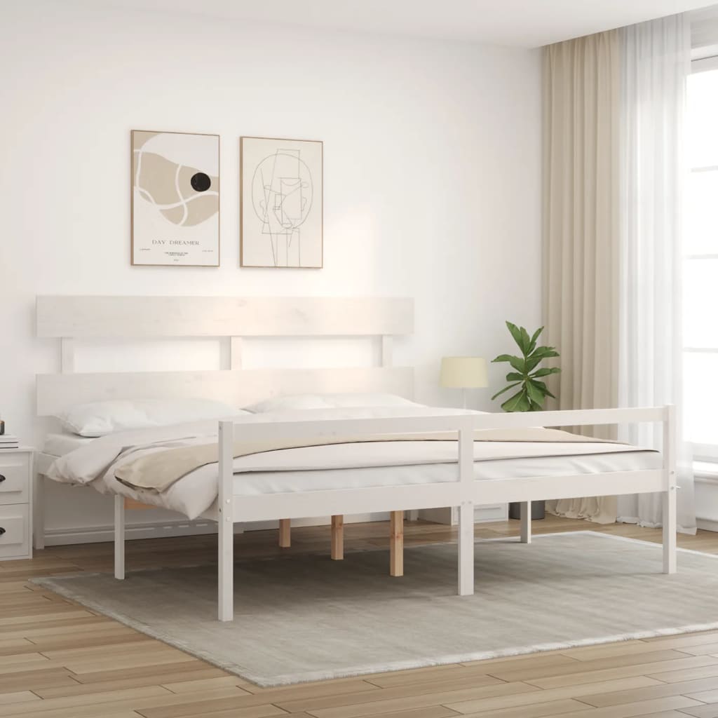 fehér tömör fa ágy időseknek fejtámlával 200x200 cm