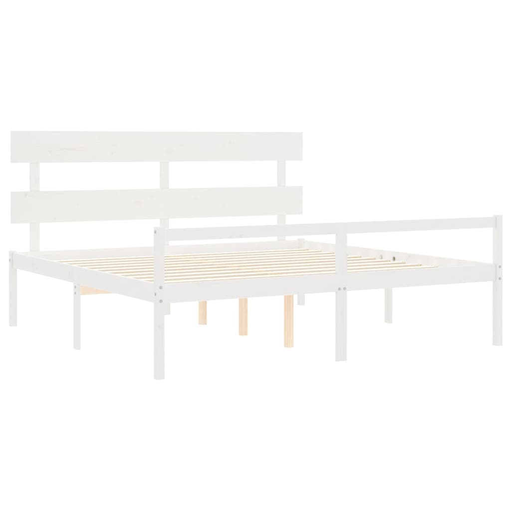fehér tömör fa ágy időseknek fejtámlával 200x200 cm