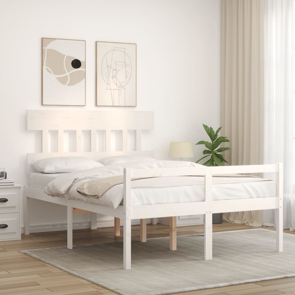 fehér tömör fa ágy időseknek fejtámlával Small Double