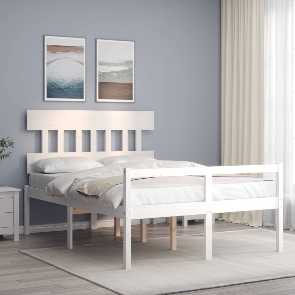 fehér tömör fa ágy időseknek fejtámlával Small Double
