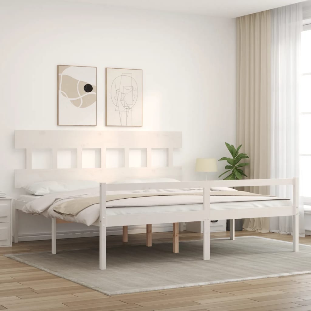 fehér tömör fa ágy időseknek fejtámlával 200x200 cm