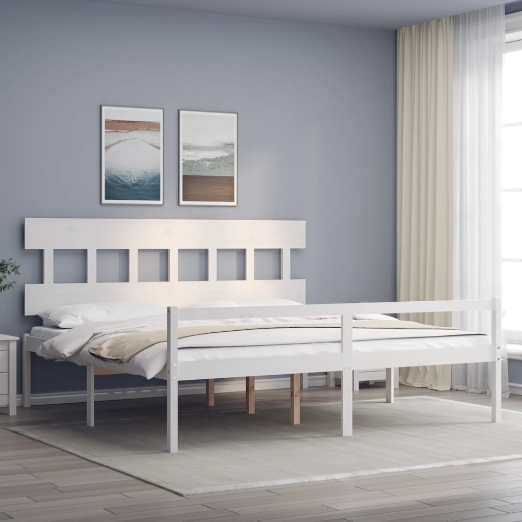 fehér tömör fa ágy időseknek fejtámlával 200x200 cm