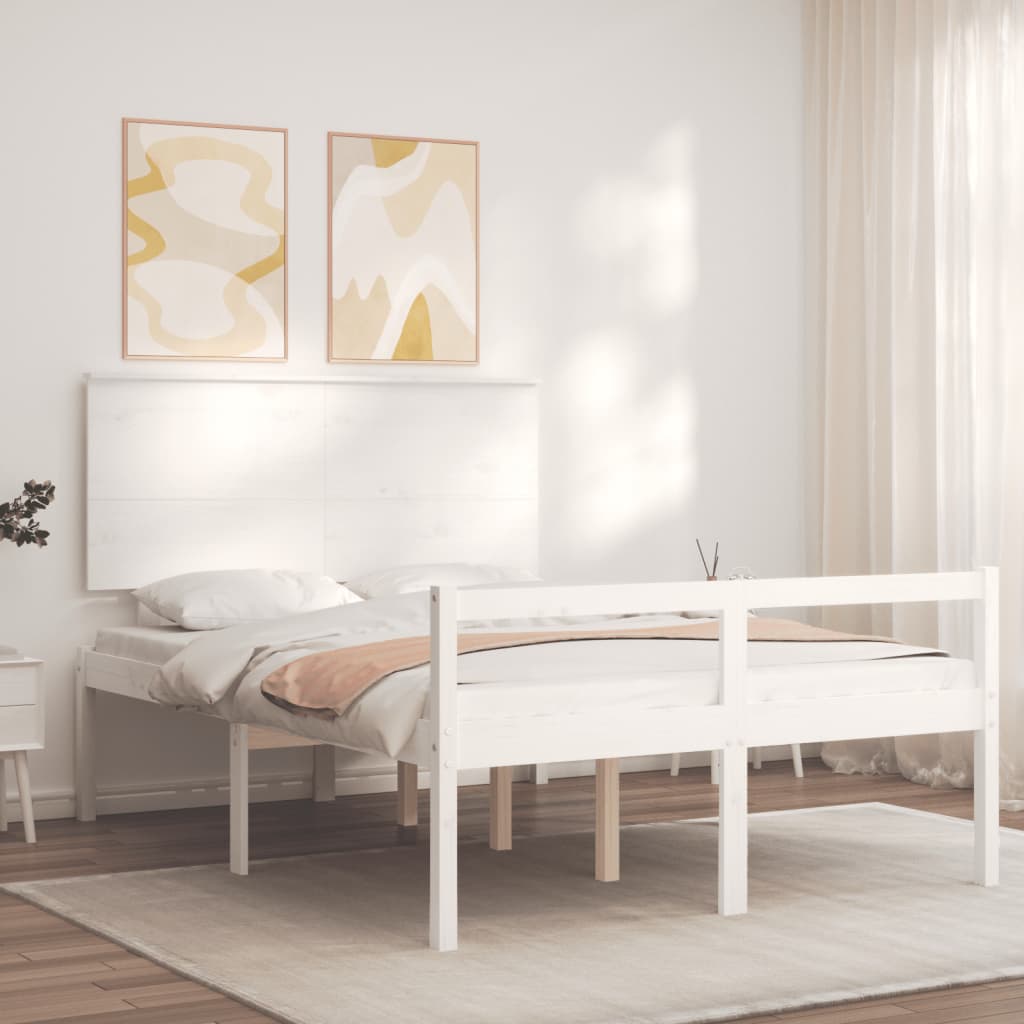 fehér tömör fa ágy időseknek fejtámlával 120x200 cm
