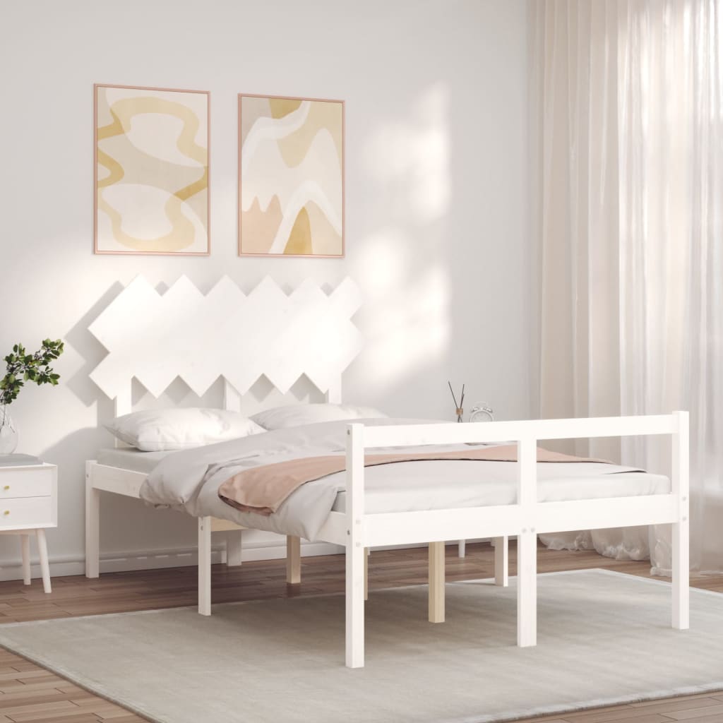 fehér tömör fa ágy időseknek fejtámlával Small Double