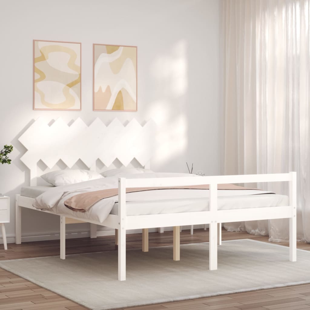 fehér tömör fa ágy időseknek fejtámlával 140x190 cm