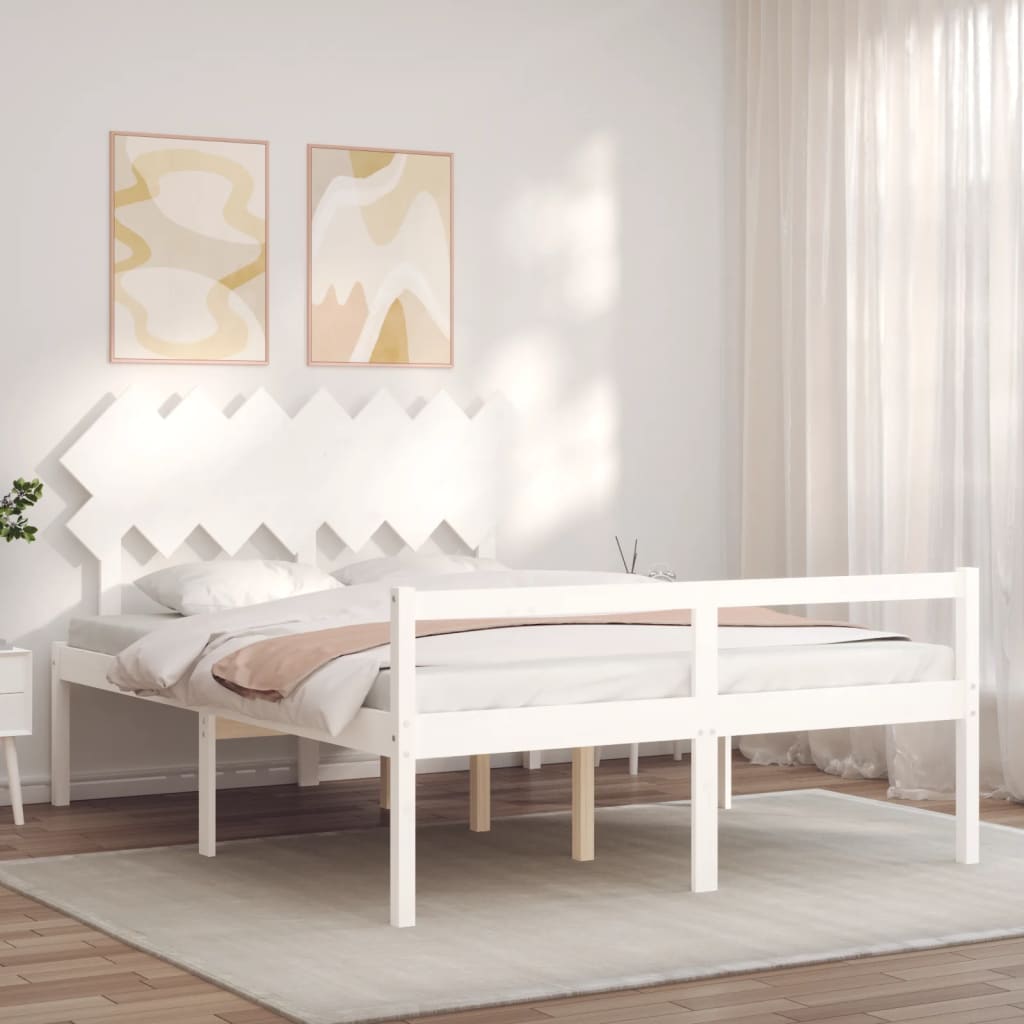 fehér tömör fa ágy időseknek fejtámlával 140x200 cm