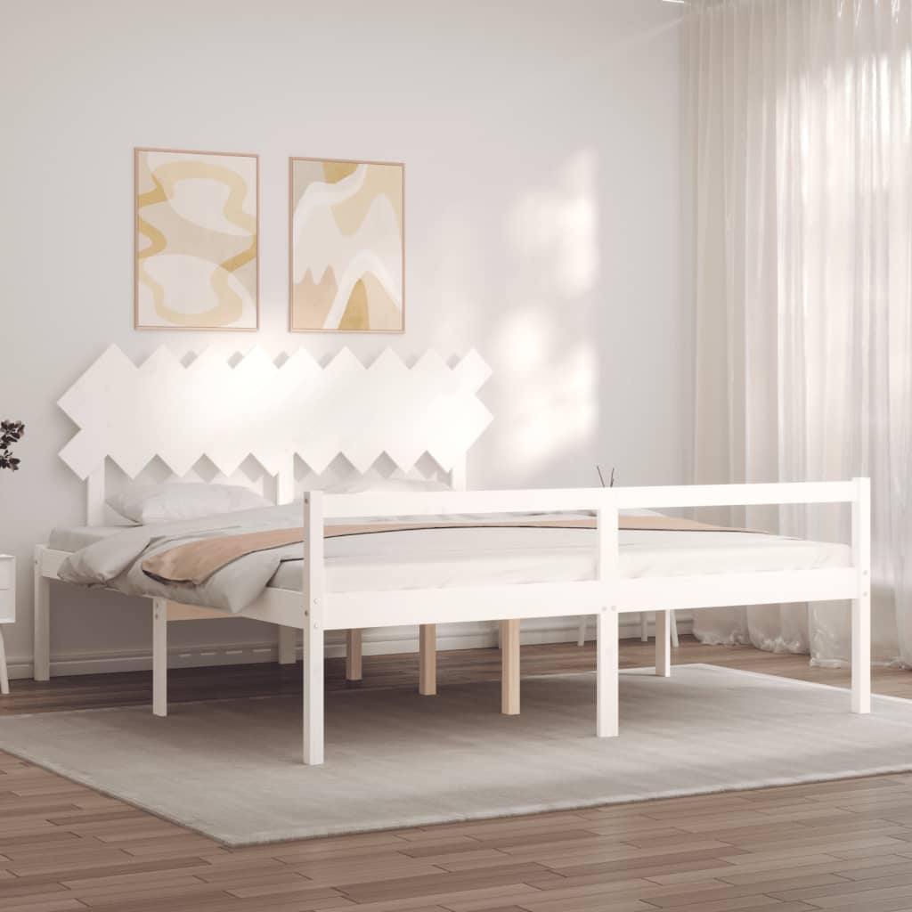 fehér tömör fa ágy időseknek fejtámlával Super King Size