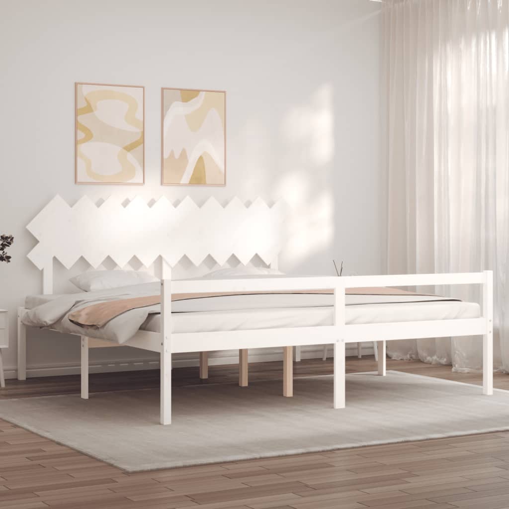 fehér tömör fa ágy időseknek fejtámlával 200x200 cm