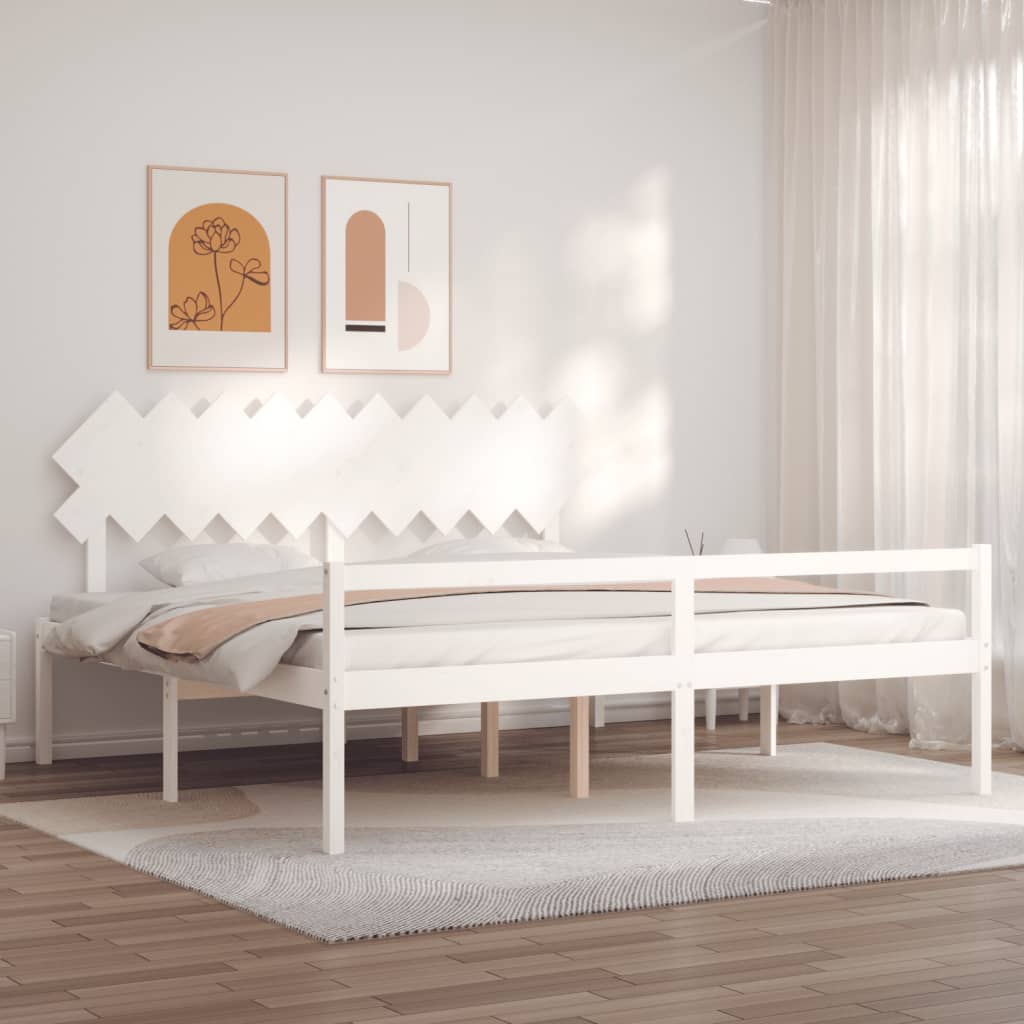 fehér tömör fa ágy időseknek fejtámlával 200x200 cm