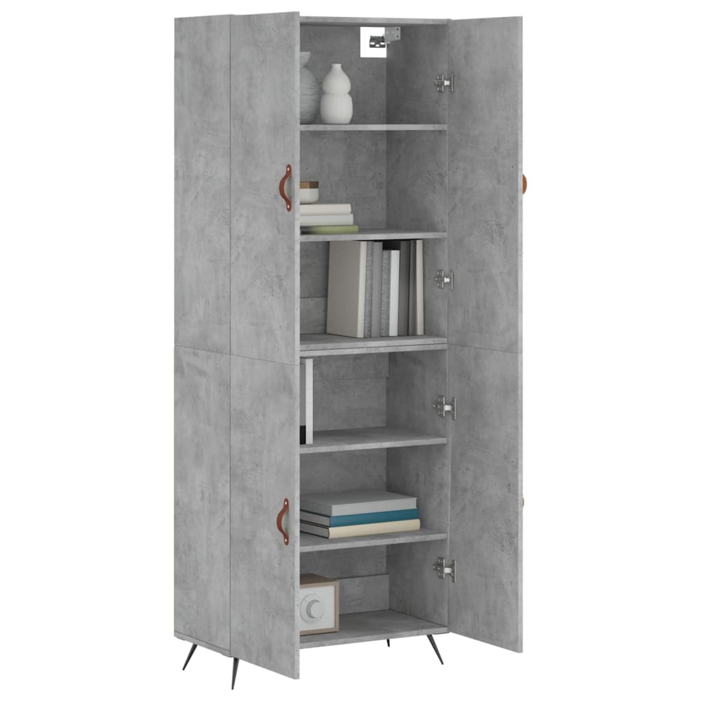 betonszürke szerelt fa magasszekrény 69,5 x 34 x 180 cm