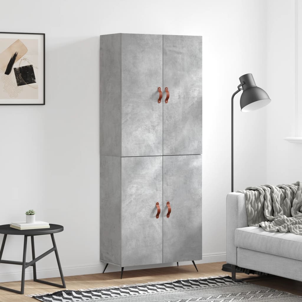 betonszürke szerelt fa magasszekrény 69,5 x 34 x 180 cm