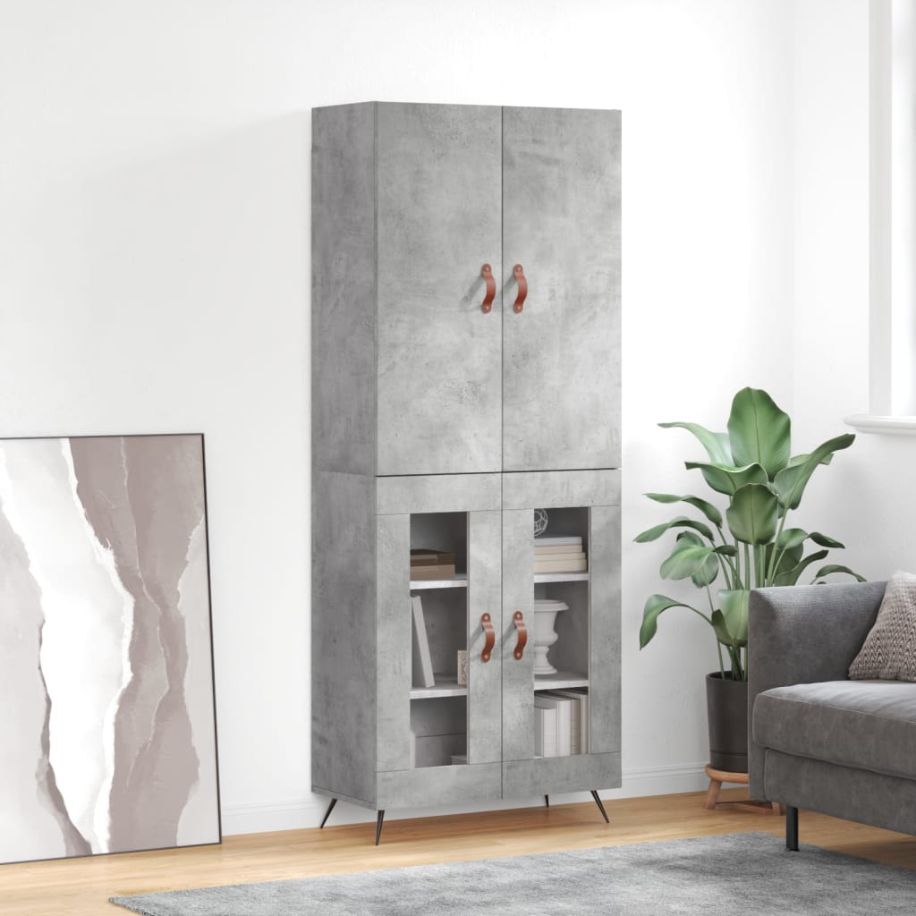 betonszürke szerelt fa magasszekrény 69,5 x 34 x 180 cm