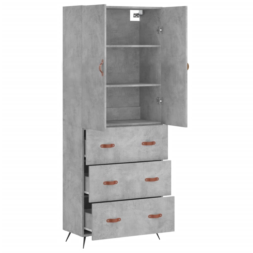 betonszürke szerelt fa magasszekrény 69,5 x 34 x 180 cm