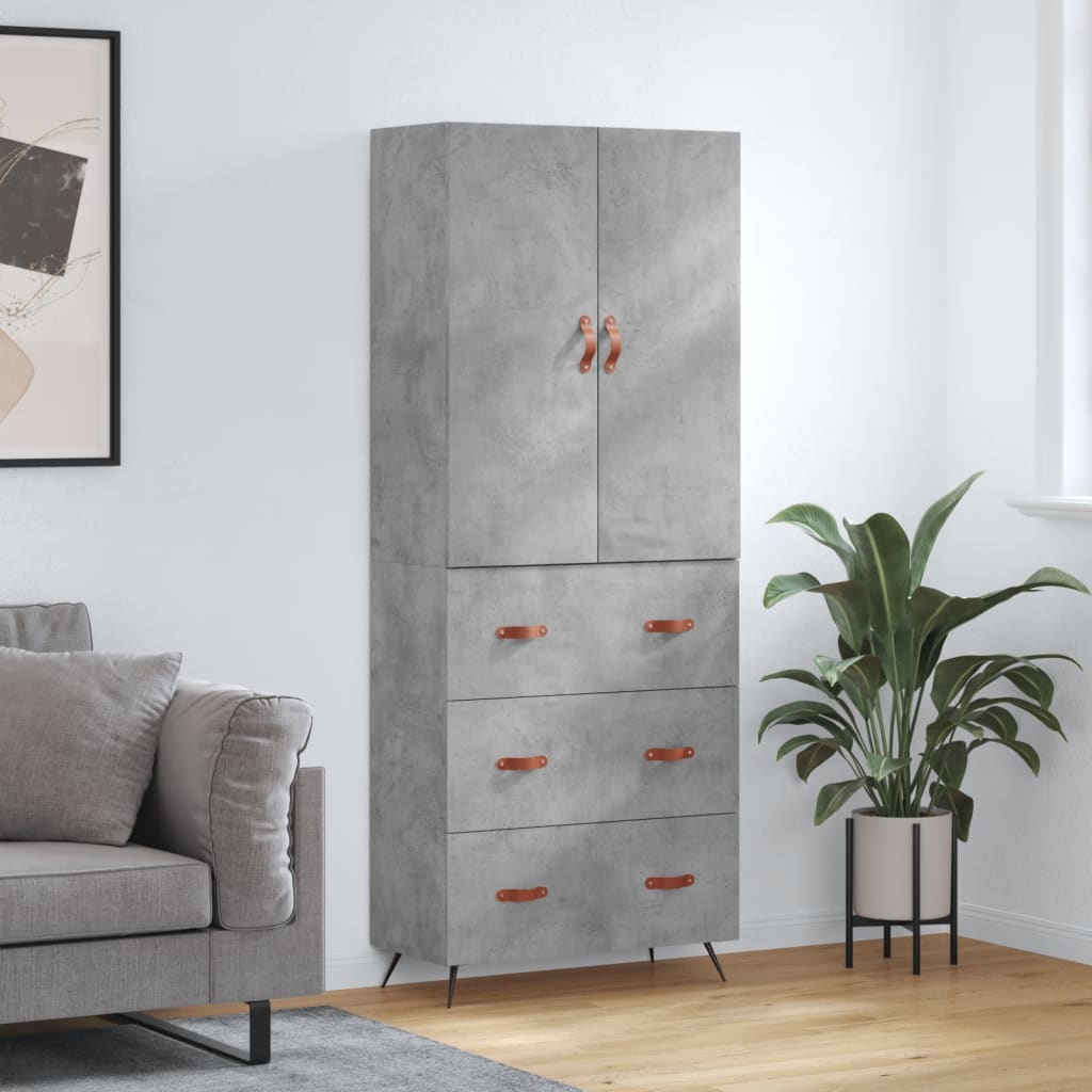 betonszürke szerelt fa magasszekrény 69,5 x 34 x 180 cm