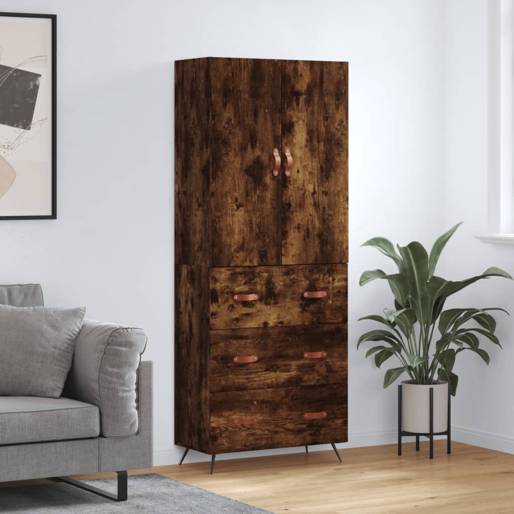füstös tölgy színű szerelt fa magasszekrény 69,5 x 34 x 180 cm