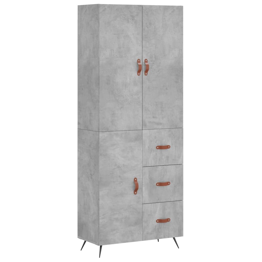 betonszürke szerelt fa magasszekrény 69,5 x 34 x 180 cm
