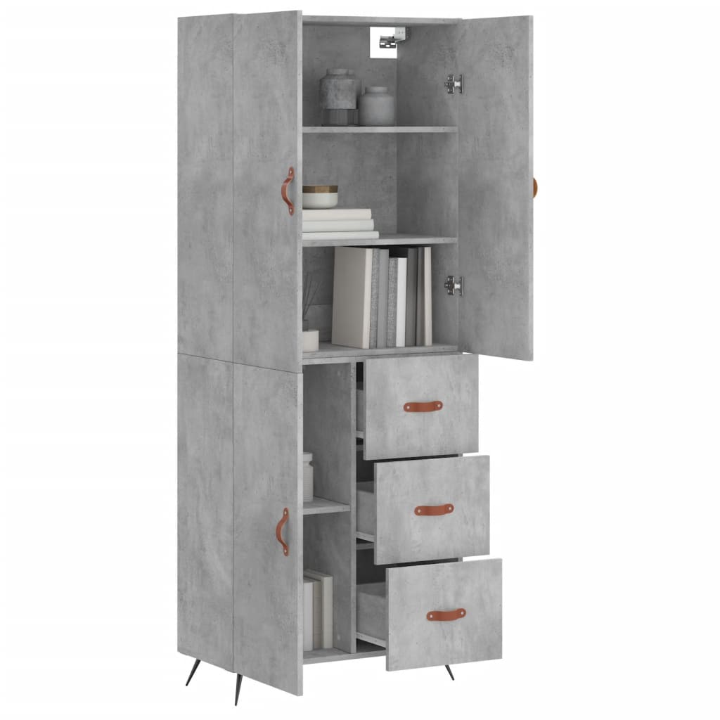 betonszürke szerelt fa magasszekrény 69,5 x 34 x 180 cm